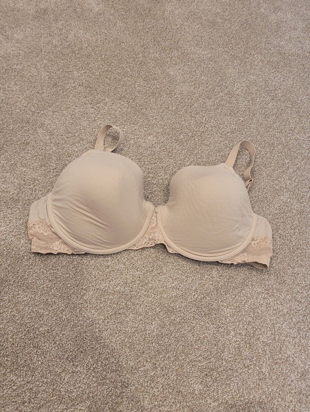 Natori Beige Lace-Trim T-Shirt Bra - Women Intimates Size 38D